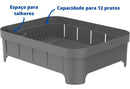 Escorredor De Louça Pratos Plástico Ou 44x30 Trium 12 Pratos Cor Cinza