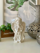 Anjo Decorativo 20 Cm Branco Perolado Gesso Escultura Branco Perolado