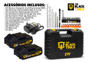 Furadeira Parafusadeira De Impacto 2 Baterias 21v 3/8 Tb-21pkx Com Jogo De Soquetes 40 Peças The Black Tools