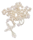 Terço De Noiva Banhado A Prata Perolas Brancas Aparecida Prateado