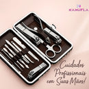 Kit Manicure Portátil Estojo Alicate Cortador De Unha 12 Pç - Desencravador De Unha Alicate Lixa Profissional Premium Tesoura Empurrador De Cutículas Marca Kamufla