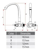 Torneira Coz Parede Bica Móvel Alta Tigre Cross 1/2 3/4 Brc Cor Branco