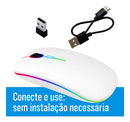 Mouse Sem Fio Bateria Recarregável Wireless 2.4ghz E Bluetooth Led Rgb Dpi Ajustavel Ergonômico Silencioso Para Pc Desktop Notebook Tablet Smartphone Casenn Branco