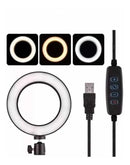 Ring Light Iluminador Led Selfie Tripé Mesa 16cm + Bluetooth Preto Branca, Neutra, Quente