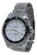 Relógio De Pulso Tecnet Relógio De Ponteiro Masculino Com Corpo Prateado, Para Masculino, Fundo Branco, Com Correia De Aço Inoxidável Cor Prateado, Bisel Cor Prateado E Pulseira