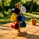 Jogo 6 Canequinha 100ml Caneca Café Suporte Madeira Alumínio