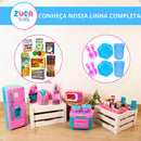 Cozinha Infantil Brinquedo Menina Fogão Panelas Geladeira Cor Rosa Com Turquesa