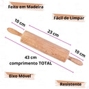 Pau De Macarrão Rolo De Abrir Massa Pão Torta Madeira Grande