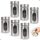 Kit C/ 6 Unidades Porta Temperos Em Aço Inox / Vidro  Prateado