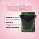 50 Vasos Pote 15 Plástico Preto Flores - Cactos - Plantas