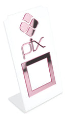 Placa Pix Qr Code Display Para Pagamentos Acrílico Branco Cor Branco e Rosa Plaquinha Balcão Bancada Loja Comércio