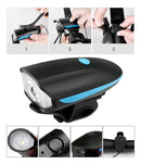 Lanterna Farol T-6 Com Buzina Bicicleta Recarregável Usb Cor Preto