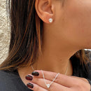 Kit Corrente Colar Veneziana Prata 925 + Par De Brinco Luxo Feminino Coração 45cm