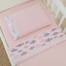 Jogo Lençol Para Mini Berço 3 Pçs -nuvem Chuvinha Rosa/r Rosa