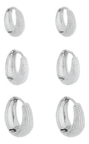 Trio Argolinha Gota Detalhes Prata Delicada Feminina Banhada