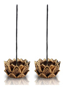 Par De Incensário E Castiçal Flor Lotus Em Resina Dourado