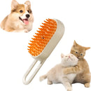 Escova de vapor massageadora macia para cães e gatos 3 em 1 com alça bege