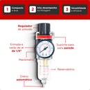 Evotek Filtro Eliminador Água Regulador Ar Compressor Pressão 1/4' Manômetro Medidor