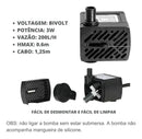 Bomba Submersa Aquário Bebedouro Pet Fontes Hidroponia 200lh A Colorida Bk300