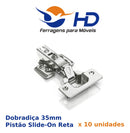 Kit 10 Dobradiças Reta Amortecedor Porta Armário 35mm - Hd