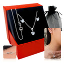 Kit Corrente Colar Veneziana Prata 925 + Par De Brinco Luxo Feminino Coração 45cm