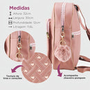 Mochila Feminina Universitária Couro Média Escolar Barata Cor Rosa Desenho Do Tecido Coração