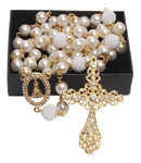 Terço De Noiva Banhado A Ouro Perolas Brancas Aparecida Dourado