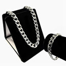 Cordão Masculina Grossa Conjunto + Pulseira Pr Prateado 70cm