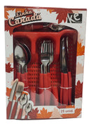 Kit Talheres 24 Pecas Porta Talher Luxo Premium Cor Vermelho