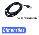 Cabo Usb Impressora 3 Metros Tipo B 3m Para Hp Epson Canon