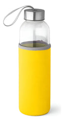 Squeeze Garrafa Garrafinha De Vidro Com Luva Em Ne Amarelo