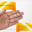 Brinco Feminino E Correntinha Perola Gota Pingente Folheado