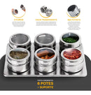 Porta Tempero E Condimento Magnético 6 Potes Inox Dolce Home Cor Prateado