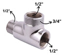 Adaptador Tee T Maquina Lavar Tanque 1/2x3/4 Latão Cromado