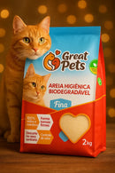 Areia Biodegradável de Milho e Mandioca Fina Great Pets 2kg