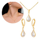 Brinco Feminino E Correntinha Perola Gota Pingente Folheado