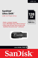 Pendrive 128gb Sandisk Ultra Shift 3.0 + Adaptador Usb C Otg Liso Preto