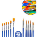 Kit 12 Pincéis Pintura Artesanato Ponta Fina Redonda E Chato