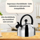 Chaleira Inox Indução Bule De Café Cha Com Apito 2 Litros Prateado