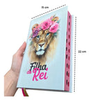 Bíblia Sagrada Leão Feminina Capa Dura Com Harpa E Índice Letra Média Versão Arc Filha Do Rei Rosa Evangélica Jovem Flores Fé