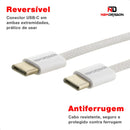 Cabo Carregador Turbo Tipo C Duplo Trançado Compatível Samsung S24 S23 S22 S21 Motorola Xiaomi LG iPhone 15 16 17 Pro Max Rápido Reforçado Alta Velocidade Newdragon Cor Branco