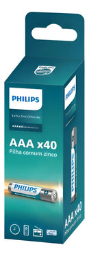 Pilha Zinco Aaa Philips Bateria Carvão Palito Tubo Kit 40 Un