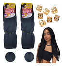 Kit 2 Pacotes Cabelo Jumbo Super X Para Tranças 400g + Anéis Cor Preto