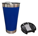 Copo Térmico Cerveja Chopp Inox Com Tampa E Abridor 473ml Cor Azul Liso