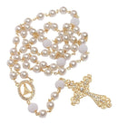 Terço De Noiva Banhado A Ouro Perolas Brancas Aparecida Dourado