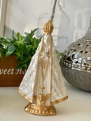 Nossa Senhora Aparecida 15cm Branca Perolado Dourado Gesso Branco Perolado E Dourado
