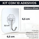 Ecomixshop Kit 10 Ganchos Adesivo Inox Suporte Parede Super Aderência Sem Prego Sem Sujeira