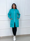 Jaleco Feminino Manga Longa Acinturado Uniforme De Cl Creme M