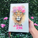 Bíblia Sagrada Leão Feminina Capa Dura Com Harpa E Índice Letra Média Versão Arc Filha Do Rei Rosa Evangélica Jovem Flores Fé
