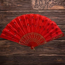 Leque Bordado Paetê Luxo Vermelho